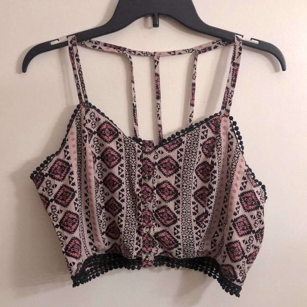 Black and pink crop top with print and bottoms (large)